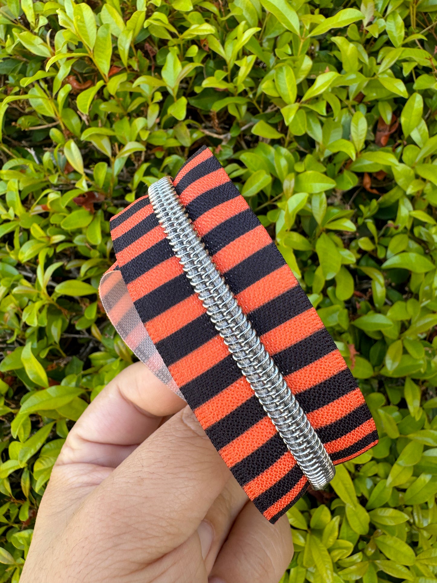 Orange & Black Stripes Zipper Tape - #5 Silver - RTS