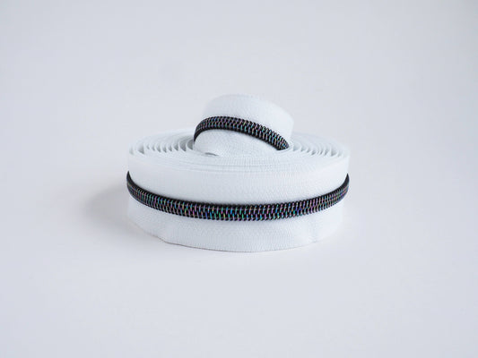 White Iridescent Zipper Tape  - RTS