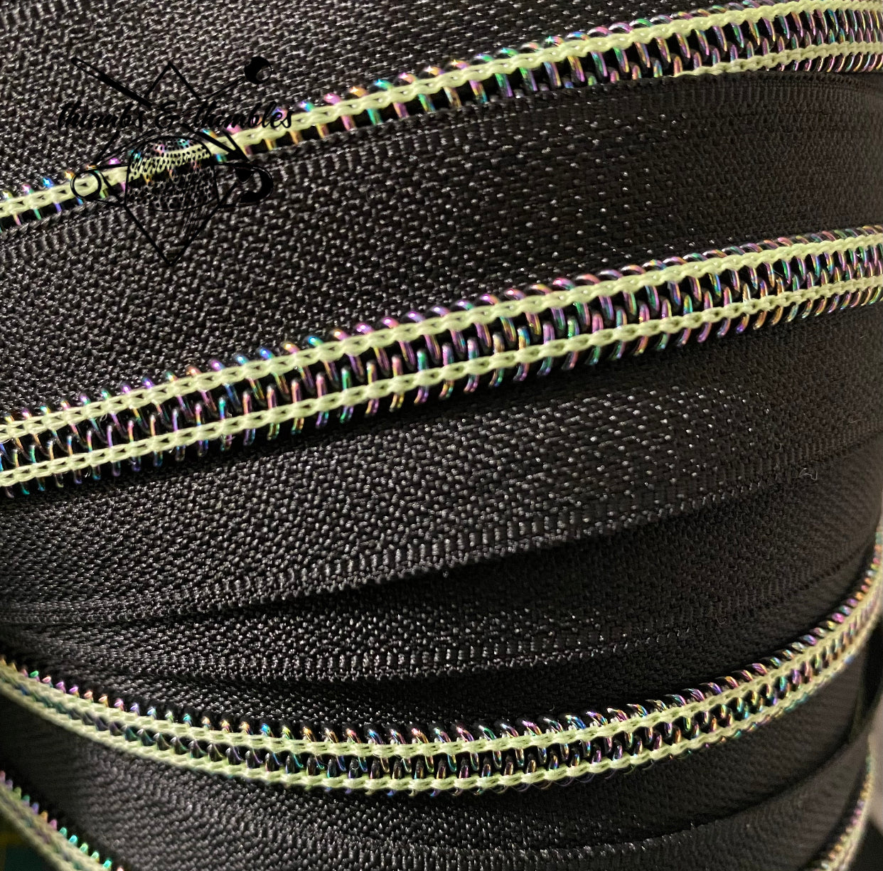 GITD Black Iridescent Zipper Tape  - RTS